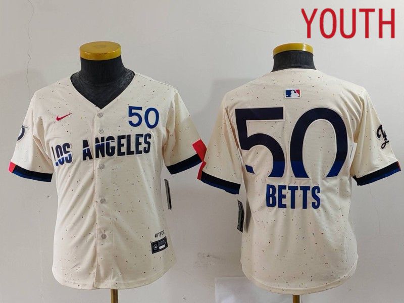 Youth Los Angeles Dodgers #50 Betts Cream Fashion Nike Game MLB Jersey style 7035->youth mlb jersey->Youth Jersey